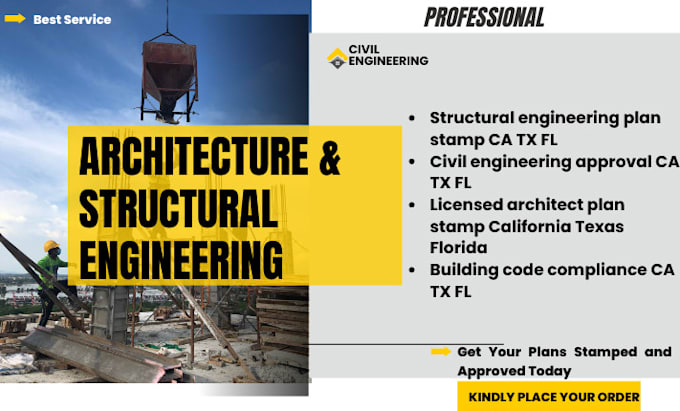 Gig Preview - Ca, tx, fl structural and civil engineering architect plan stamp for approval