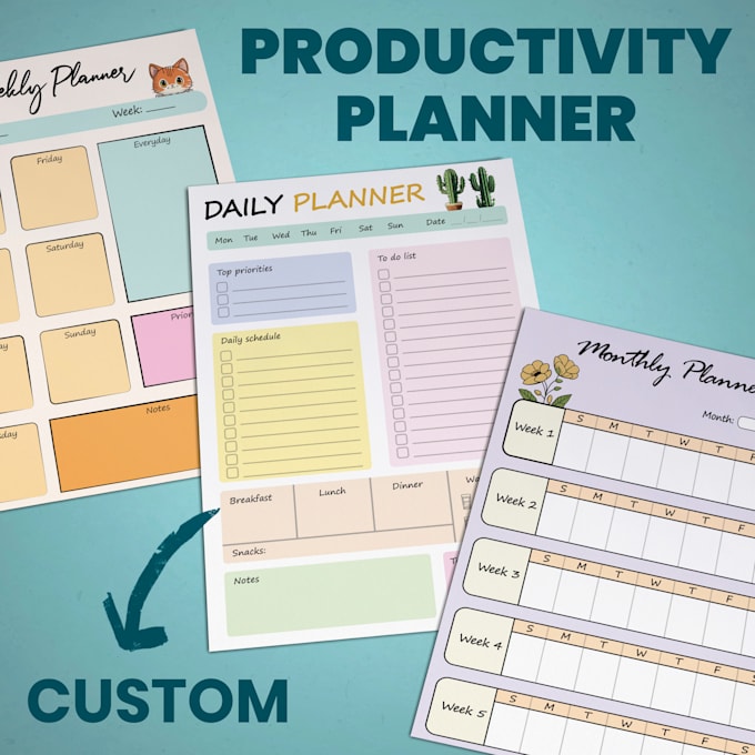 Gig Preview - Design custom daily, weekly, monthly productivity calendar planner