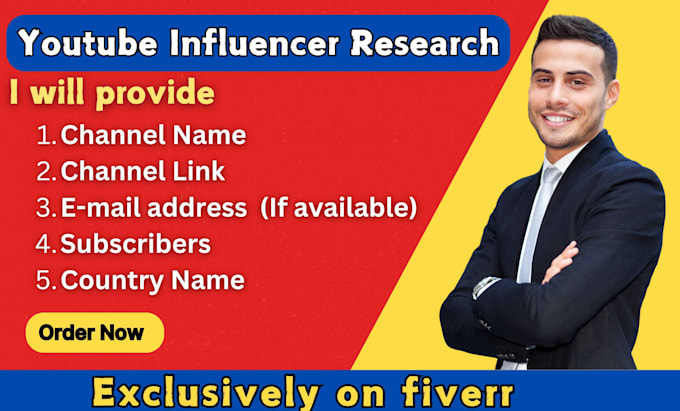 Gig Preview - Do youtube influencer research to find email list