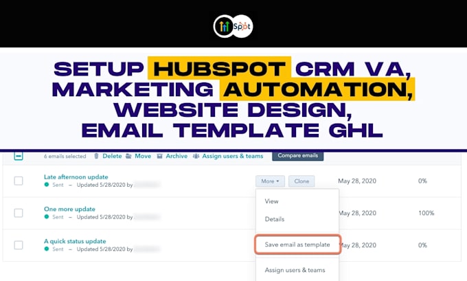 Bestseller - setup hubspot crm VA, marketing automation, website design, email template ghl