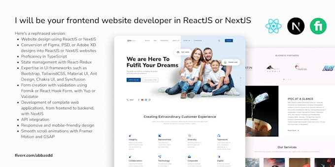 Gig Preview - Be your frontend website developer in reactjs and nextjs