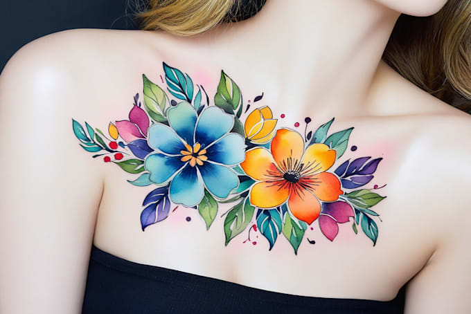 Gig Preview - Create a beautiful watercolor flowers tattoo design for you