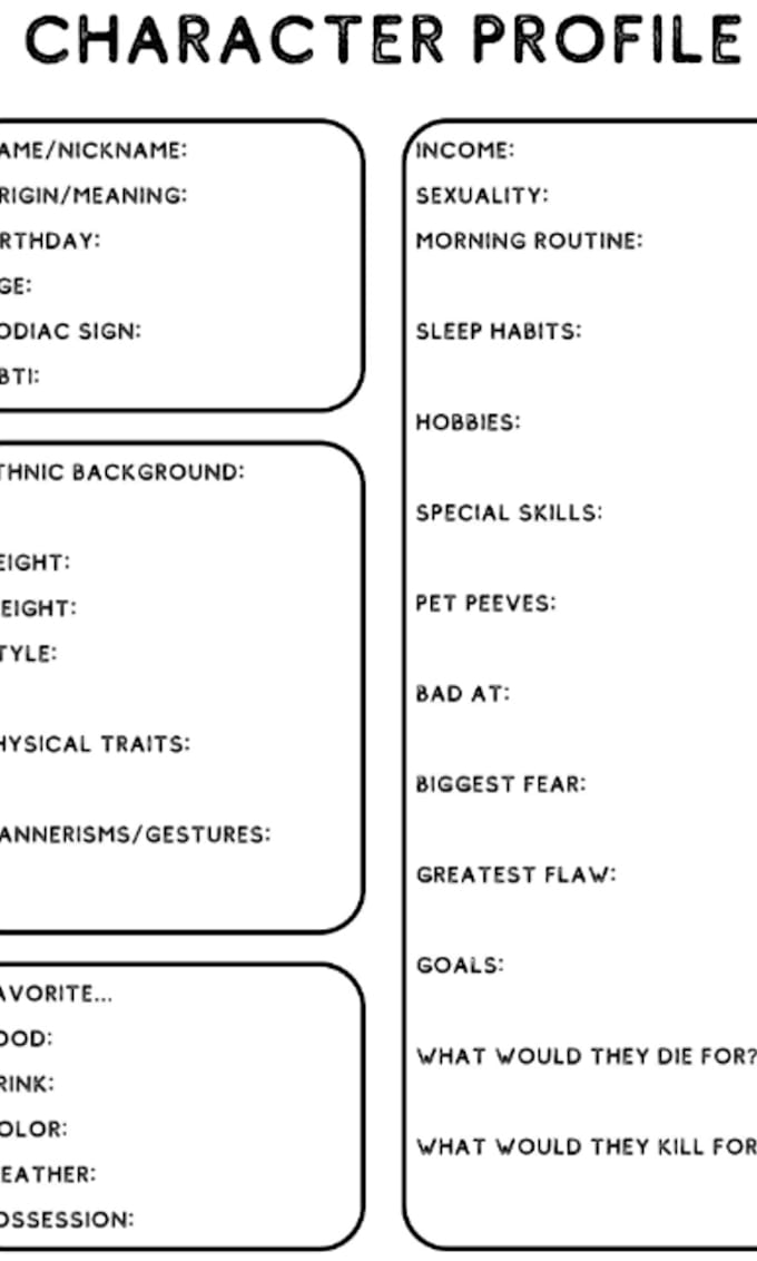 Gig Preview - Create a character for you