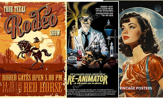 Gig Preview - Create stunning vintage poster for film events movie posters retro illustration