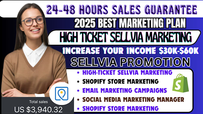 Gig Preview - X15 sales on high ticket sellvia marketing shopify marketing tiktok shop sellvia