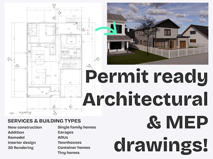 Gig Preview - Draw building plans and mep for house, garage, adu, deck permit