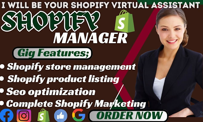 Gig Preview - Do shopify virtual assistant, store manager for shopify sales marketing