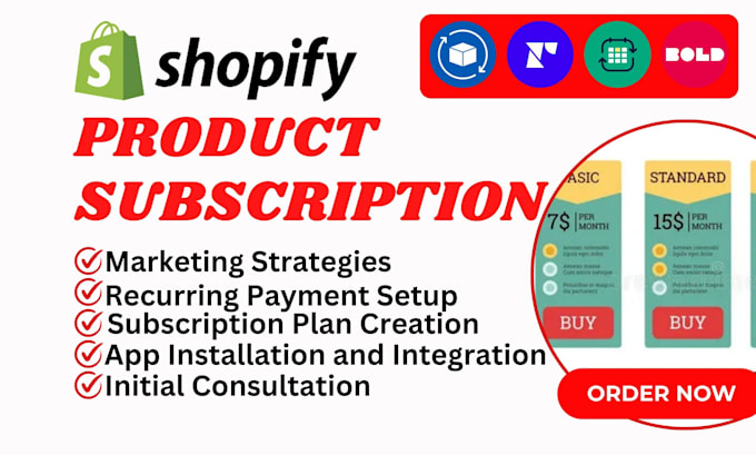 Gig Preview - Setup shopify product subscription seal subify recharge appstle printed app