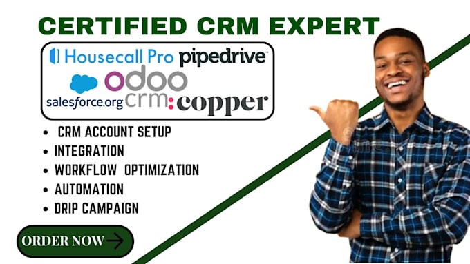 Gig Preview - Setup housecall pro copper crm odoo crm pipeline  salesforce pipedrive clixlo