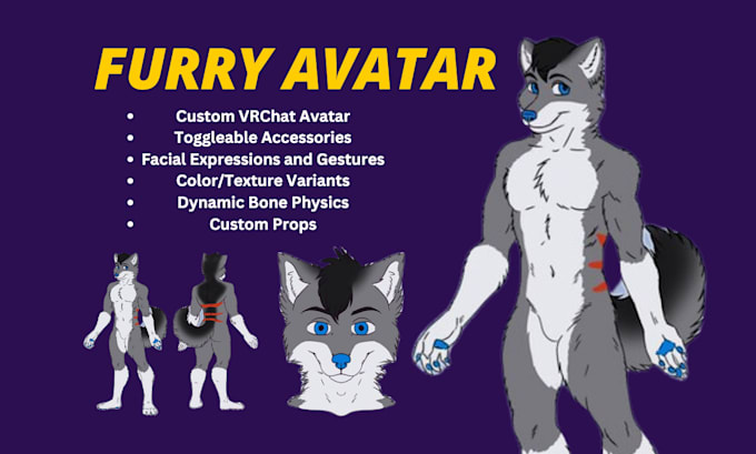 Gig Preview - Do cool vrchat avatar, furry avatar, vr character, vrc, vtuber model nsfw avatar