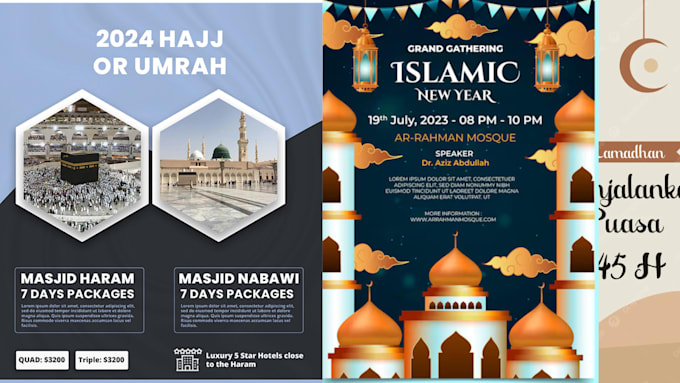 Gig Preview - Design unique islamic flyer, umrah, hajj, eid, iftar arabic poster,muslim banner