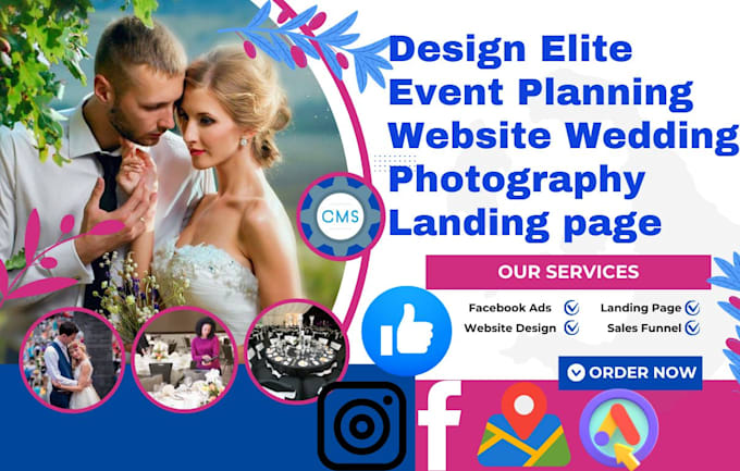 Gig Preview - Design elite event planning website wedding photography landing page booking ft