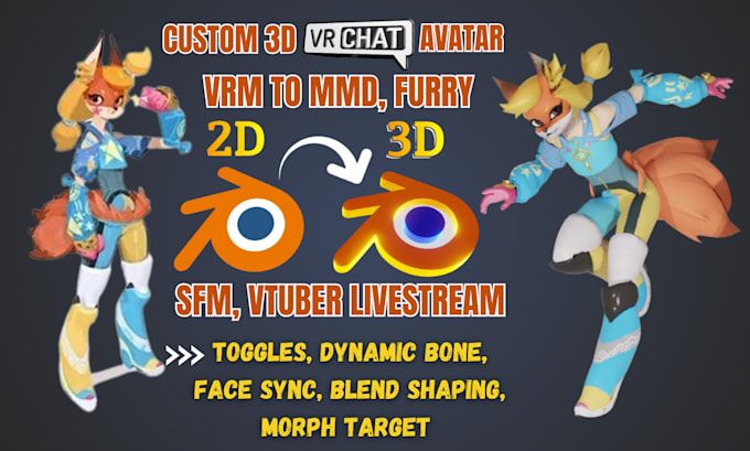 Gig Preview - Fix and rig vrchat avatar, mmd model to vrm, sfm, koikatsu live2d vtuber model