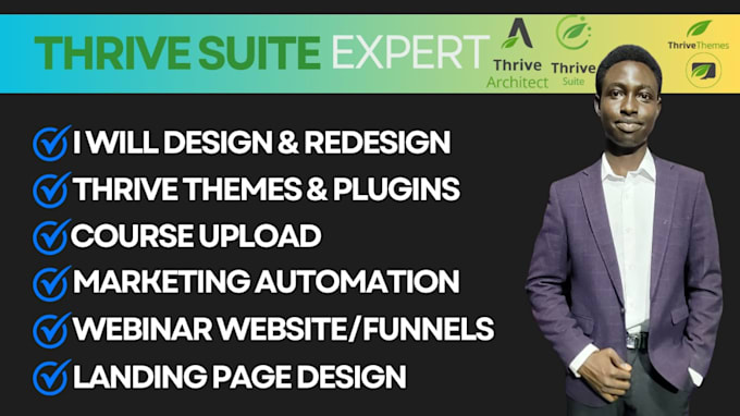 Gig Preview - Use thrive suite architect thrive themes to build website, landing page, funnels