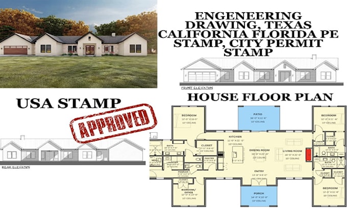 Gig Preview - Do usa stamp architectural drawing, USA california digital stamp, city permit