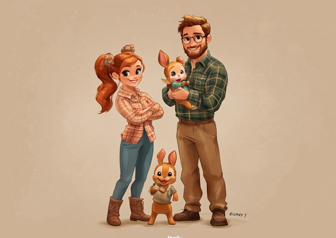 Gig Preview - Custom disney style family and couple cartoon portrait