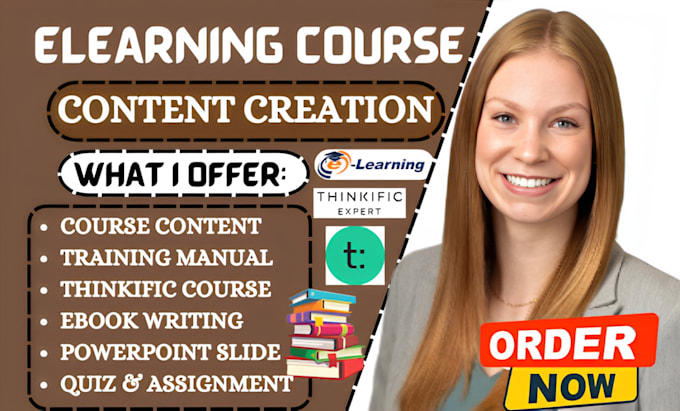 Gig Preview - Create online course content training manual course creation and book writing