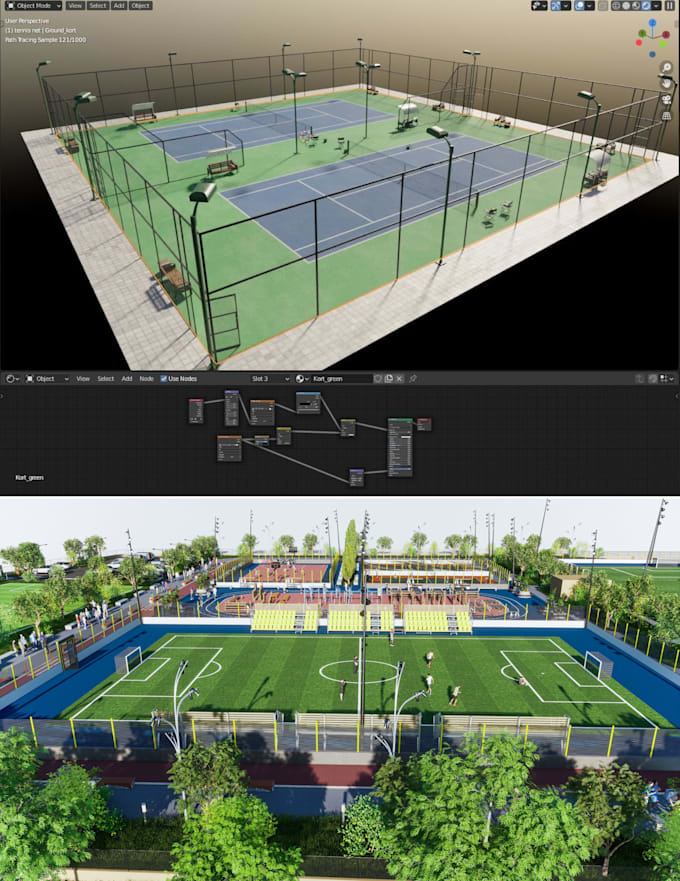 Bestseller - design render commercial building, 3d sports complex facility, pickleball court