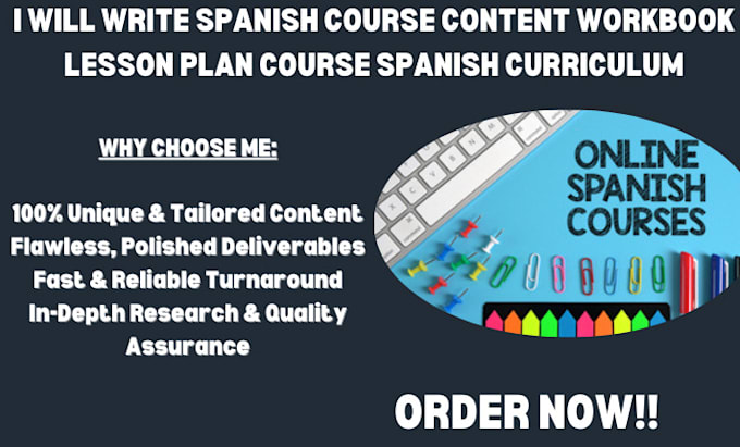 Gig Preview - Write spanish course content workbook lesson plan course spanish curriculum