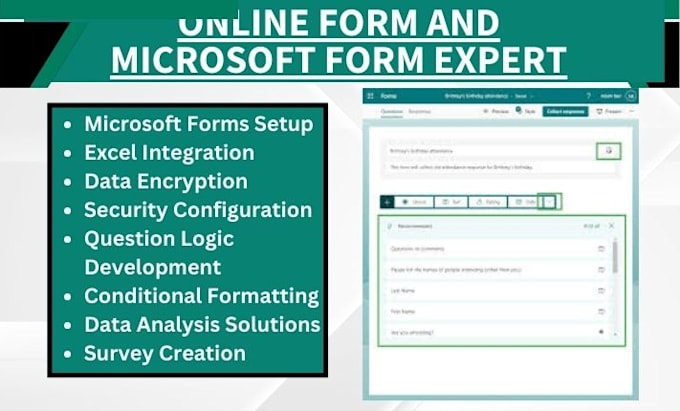 Gig Preview - Setup microsoft form integration with excel security data encryption questions