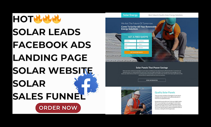 Gig Preview - Generate hot solar leads solar landing page solar facebook ads solar website