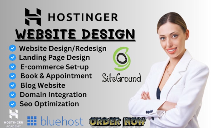 Gig Preview - Set up hostinger website siteground or bluehost and optimize website