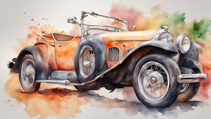 Gig Preview - Create realistic watercolor portrait style car, bike vehicle