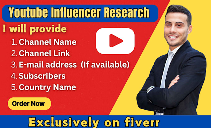 Gig Preview - Do youtube influencer research to find influencers