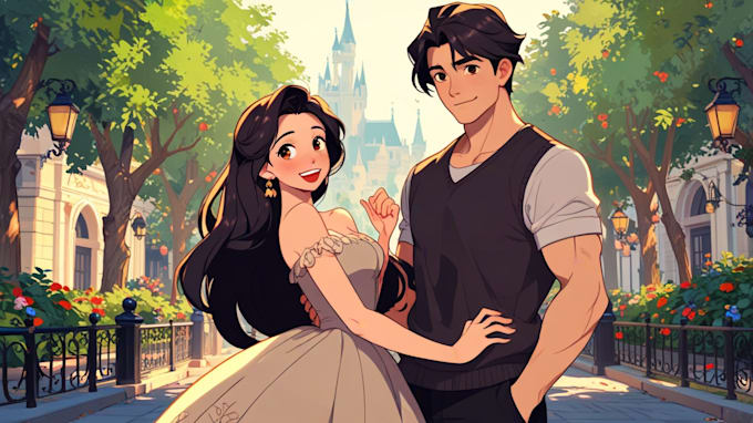 Gig Preview - Draw you cute lovely disney couple portrait