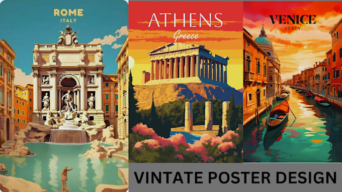 Gig Preview - Create vintage poster design, travel postal in retro vintage style