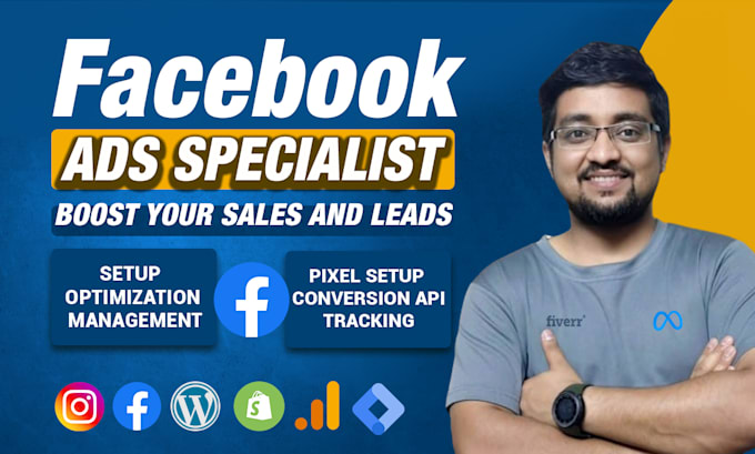 Gig Preview - Be meta facebook ads specialist manager, run fb ads campaign shopify advertising