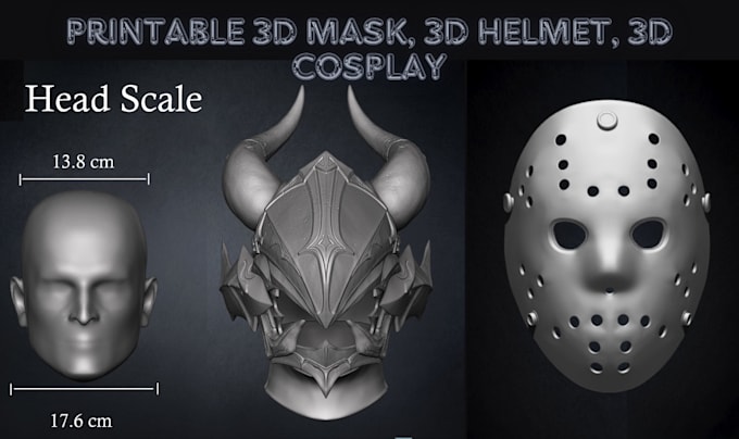 Gig Preview - 3d printable mask, 3d helmet, 3d cosplay, halloween costume, spooky horror art