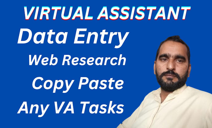 Gig Preview - Virtual assistant, data entry, web research, copy paste work