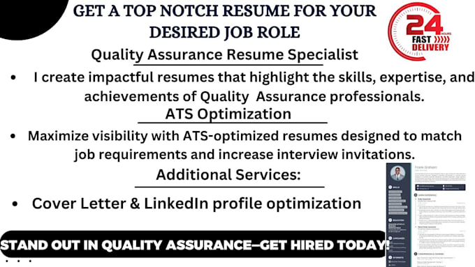 Gig Preview - Craft a job winning resume for quality assurance professionals