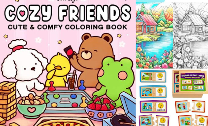 Gig Preview - Create cozy friends coloring book in cozy friends coco wyo style for adult teens