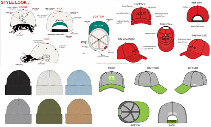 Gig Preview - Design custom hats, caps, beanies mockup, and tech pack with your idea