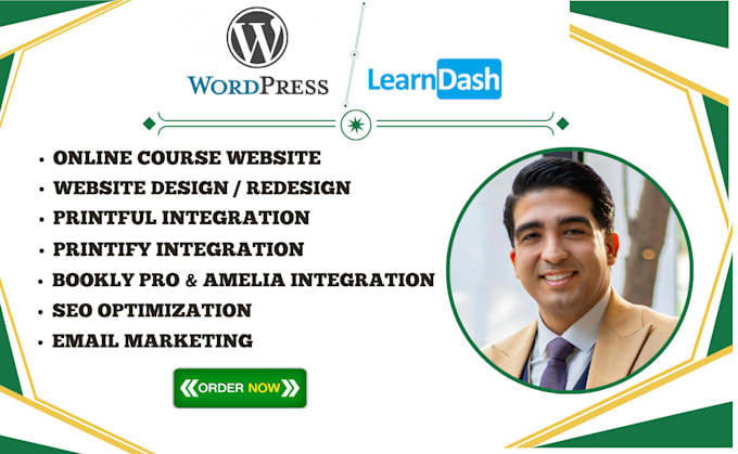 Gig Preview - Redesign wordpress online course bookly pro amelia tutor lms learndash website