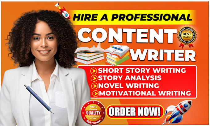 Gig Preview - Be your short story writer, story analysis, novel writer and ebook writer