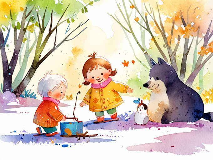 Gig Preview - Draw digital watercolor children book illustration