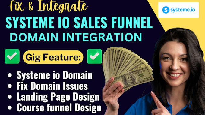 Gig Preview - Connect domain, systeme io sales funnel, fix domain issues, landing page