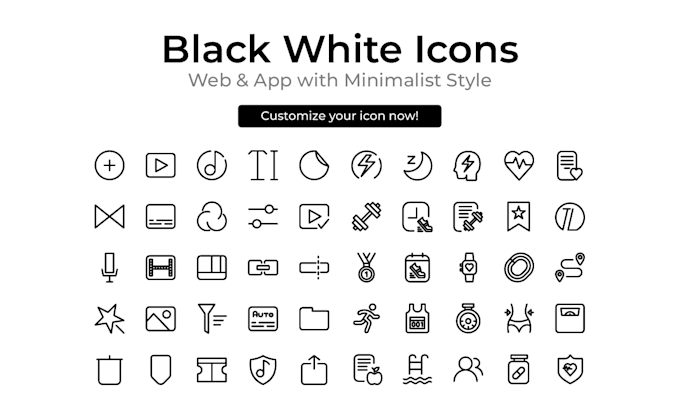 Gig Preview - Simple black icon pack custom minimal icons for web and app