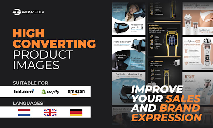 Gig Preview - Design high conversion ecommerce product images for amazon shopify bol com