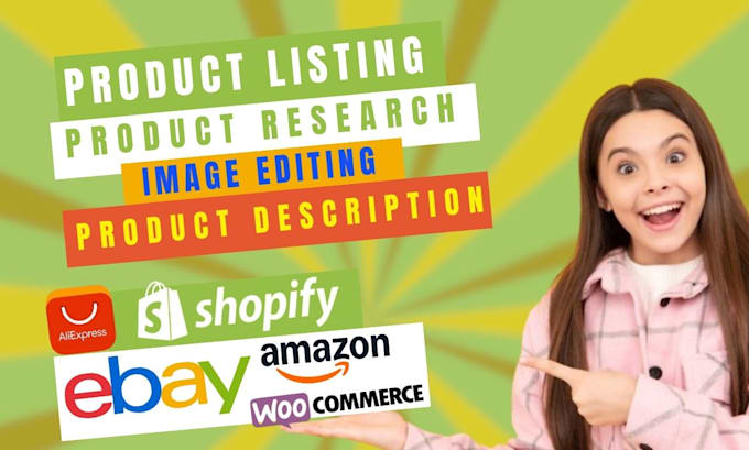 Gig Preview - Shopify, ebay, amazon product listing, photo edit shopify product store listing