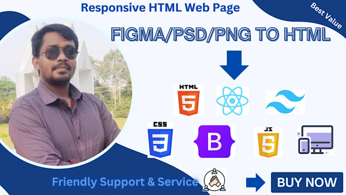 Gig Preview - Convert psd to html figma to html png to html bootstrap5 responsive website