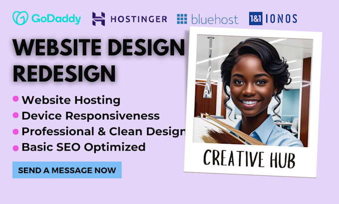 Gig Preview - Godaddy website design bluehost ionos website redesign hostinger website design