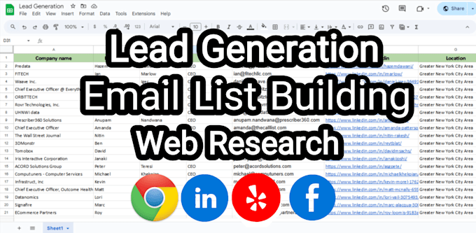 Gig Preview - Do b2b lead generation, targeted leads, linkedin leads and email list building