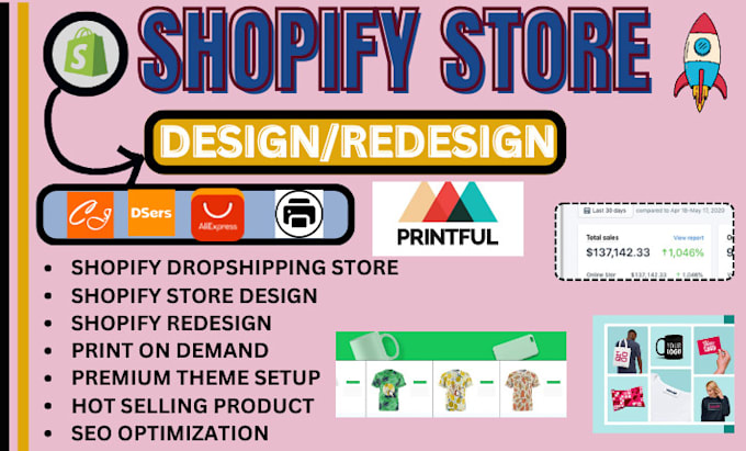 Gig Preview - Do shopify store design, shopify dropshipping, store redesign, shopify pet store