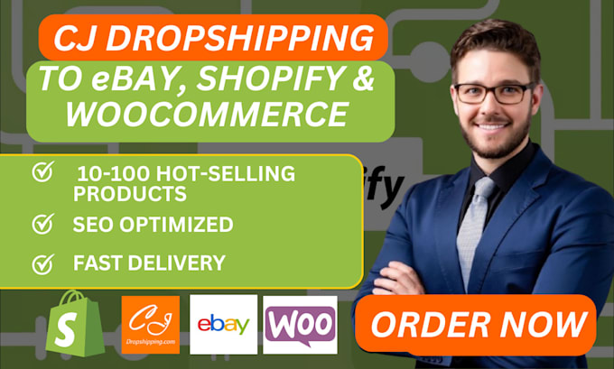 Gig Preview - Do cj to ebay shopify woocommerce dropshipping top listings