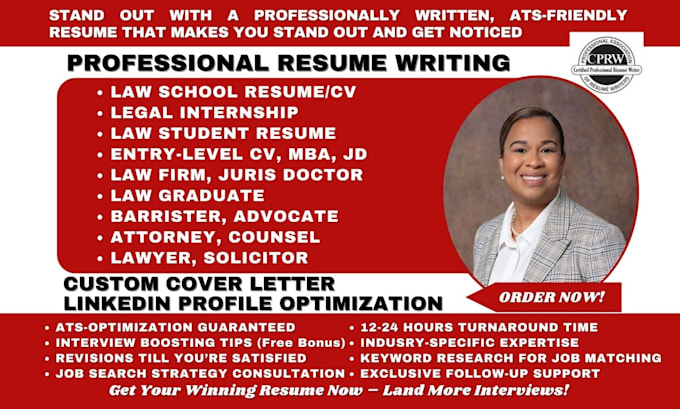 Gig Preview - Write law school resume, legal student, internship, entry level, jd MBA, grad CV