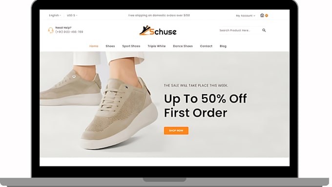 Gig Preview - Design footwear shopify store shoe website sneakers website ecommerce store